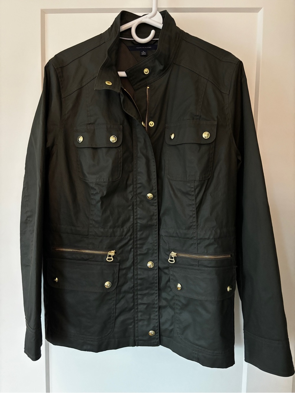 Tommy Hilfiger Olive Green Utility Jacket with Gold Hardware